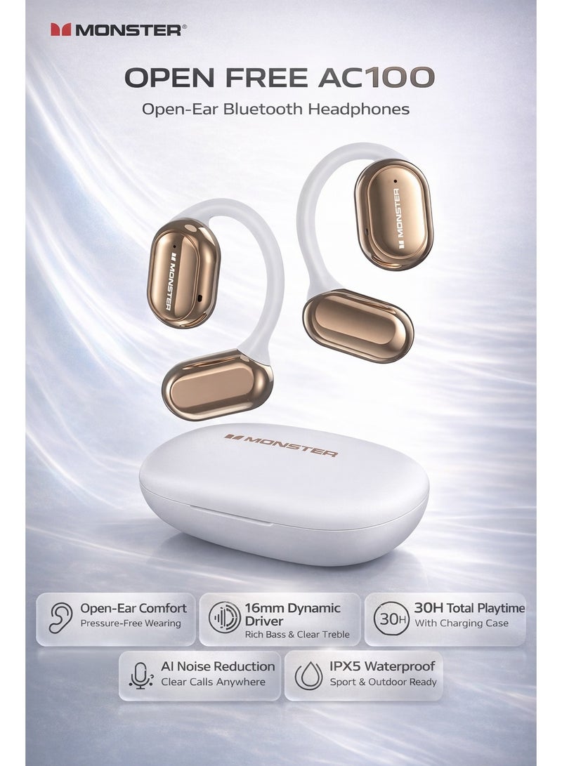 Monster Open Free AC100 Open Ear Headphones, Bluetooth 5.3 Wireless Headphones with Earhooks, Immersive Stereo Sound by Dual Large Driver, Clear Talk, 30H Playtime,Waterproof Sport Earbuds for Running - Image 1